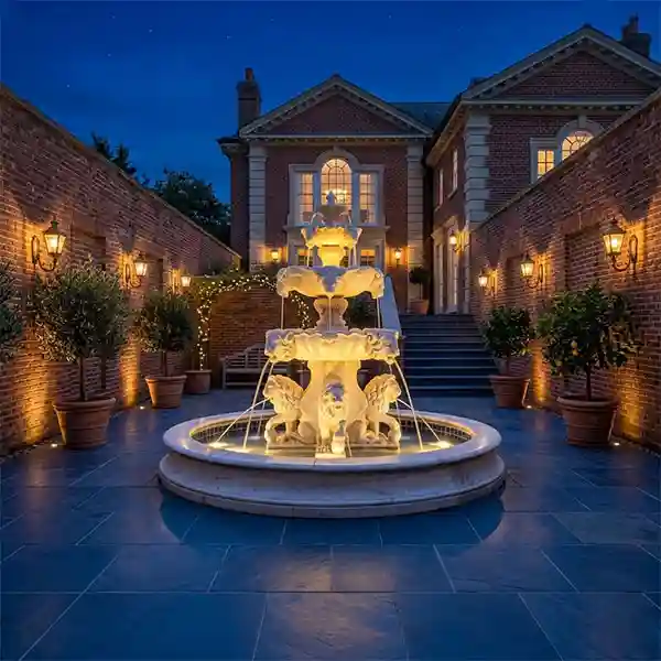 Fiore Lion with Ex Large Lion Pedestals FIORE COURTYARD LION FOUNTAIN W/BASIN